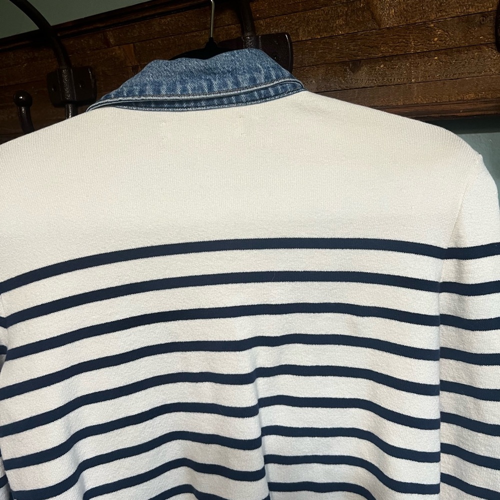 NWOT LOFT Blue and White Denim-Trim Cardigan - Picture 5 of 13